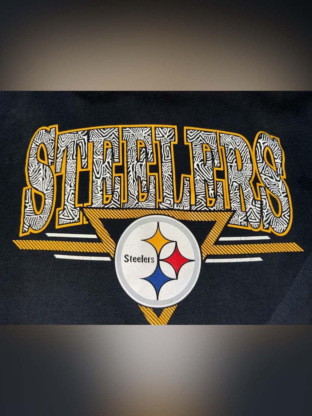 Mitchell & Ness Pittsburgh Steelers Spell Out Zebra Print Black Hoodie. Mens 2XL